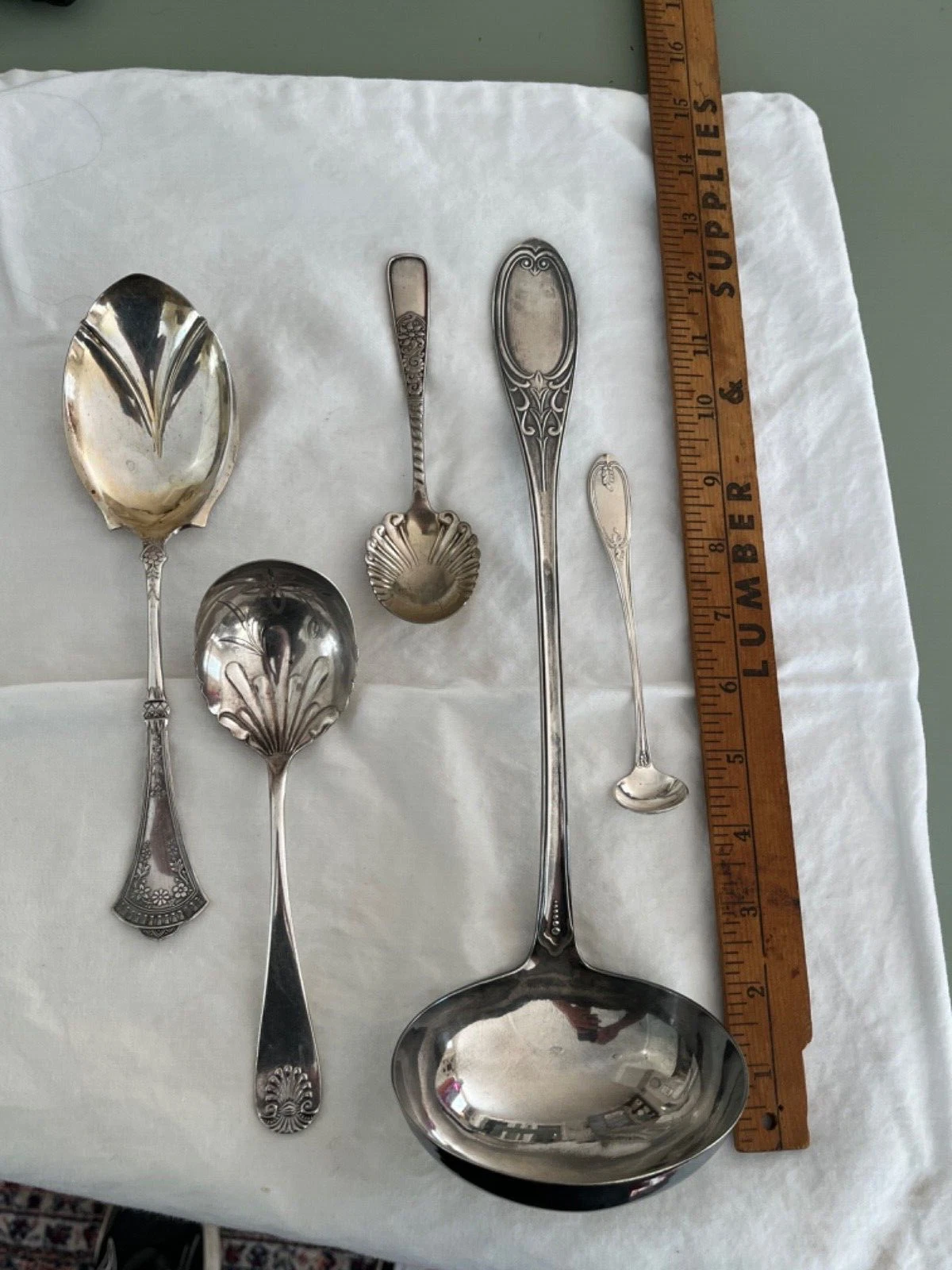 1860s Victorian Aesthetic silver plate serving spoons Soup Ladle mustard lot 5