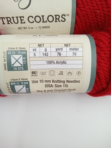 3 Skein True Colors Yarn Red 100% Acrylic Yarn Bee Hobby Lobby - Picture 4 of 4