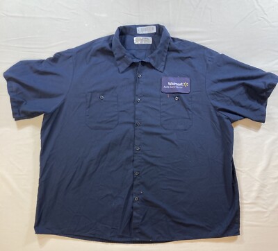 Aramark 3XLR Walmart Auto Care Center Navy Blue Short Sleeve Uniform Shirt EUC