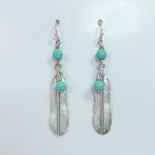 E0825 Retro Vintage Antique Silver Tone Bird Feather Shape Drop Dangle Earrings