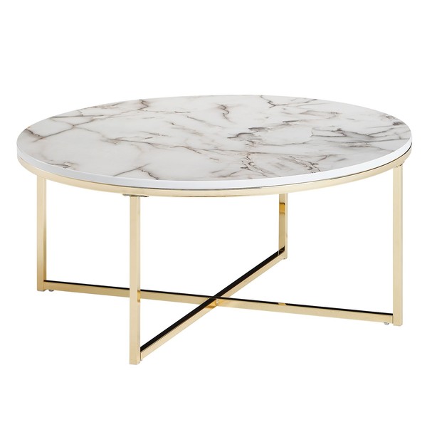 Finebuy Design Couchtisch Marmor Optik Weiß Wohnzimmertisch Ø 80 Cm Tisch Rund-image