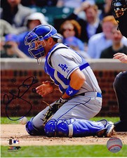 A.J. ELLIS  LOS ANGELES DODGERS   ACTION SIGNED 8x10