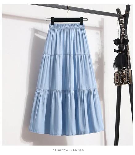 Mujer Verano Ice Cool Falda Línea A Tencel Big Swing Falda Larga Delgada - Imagen 8 de 26