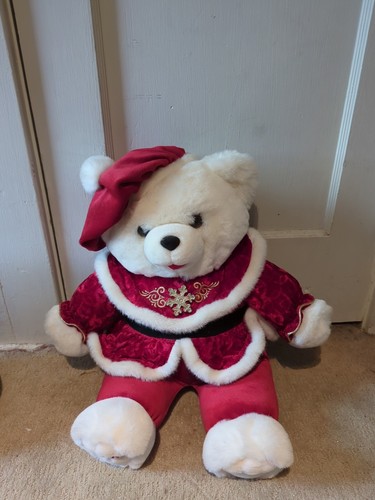 Snowflake Christmas Girl Plush Bear in Red Velvet Dan Dee 2000 Tag - Picture 2 of 6