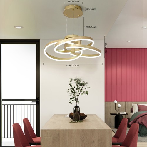 Modern Pendant Light Gold Wave LED Ceiling Lamp Dimmable Dining Room Chandelier - Picture 2 of 14