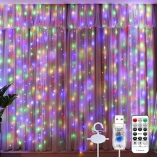 4 Pack Curtain Lights 300 LED Backdrop String Lights USB Bedroom Decor w/ Remote