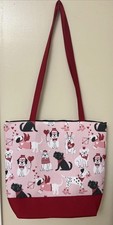 Handmade Valentine Dog Tote Bag  Zipper Closure  Extra Long Straps- Red