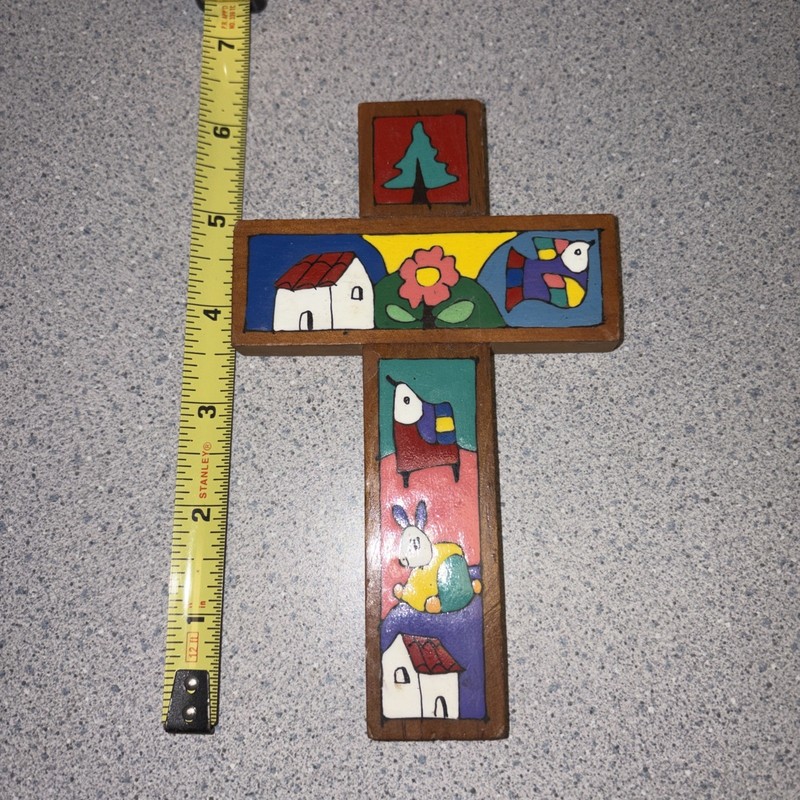 Handcrafted Colorful Cross Wooden ornament El Salvador Beautiful