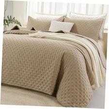 King Size Quilt Bedding Set 106x96 Inch , 3 Pieces King 106 96 in Beige