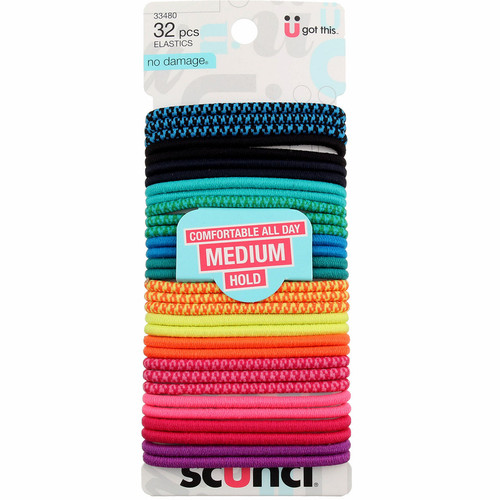 Scunci No Damage No Damage Hair Elastics, Rainbow Colors, 32 Ct - Picture 1 of 2