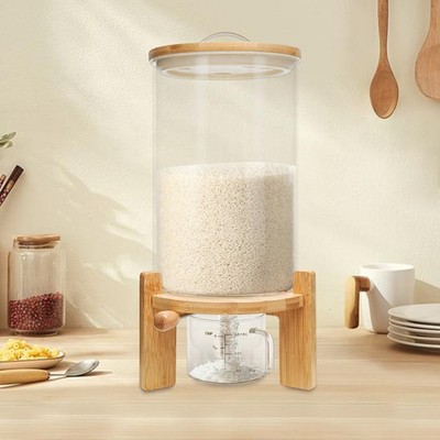 7.5 L Glass Flour Cereal Container Airtight Lid & Wooden Stand Moisture-proof
