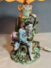 1950s JAPANESE PORCELAIN BOUDOIR LAMP Ardalt Lenwile Hand Painted Boy Running