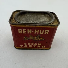 Vintage Ben Hur Cream Tartar 2 oz spice tin, Half Full Great Patina