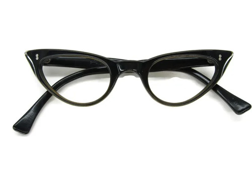 Vintage 50s Black Cat Eye Glasses Sunglasses or Eyeglasses Frames Small - Picture 5 of 7