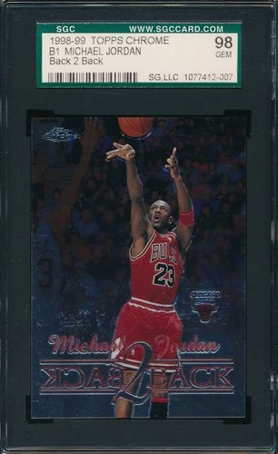 MICHAEL JORDAN 1998-99 TOPPS CHROME BACK 2 BACK SGC 98 GEM MINT INSERT CARD #B1!