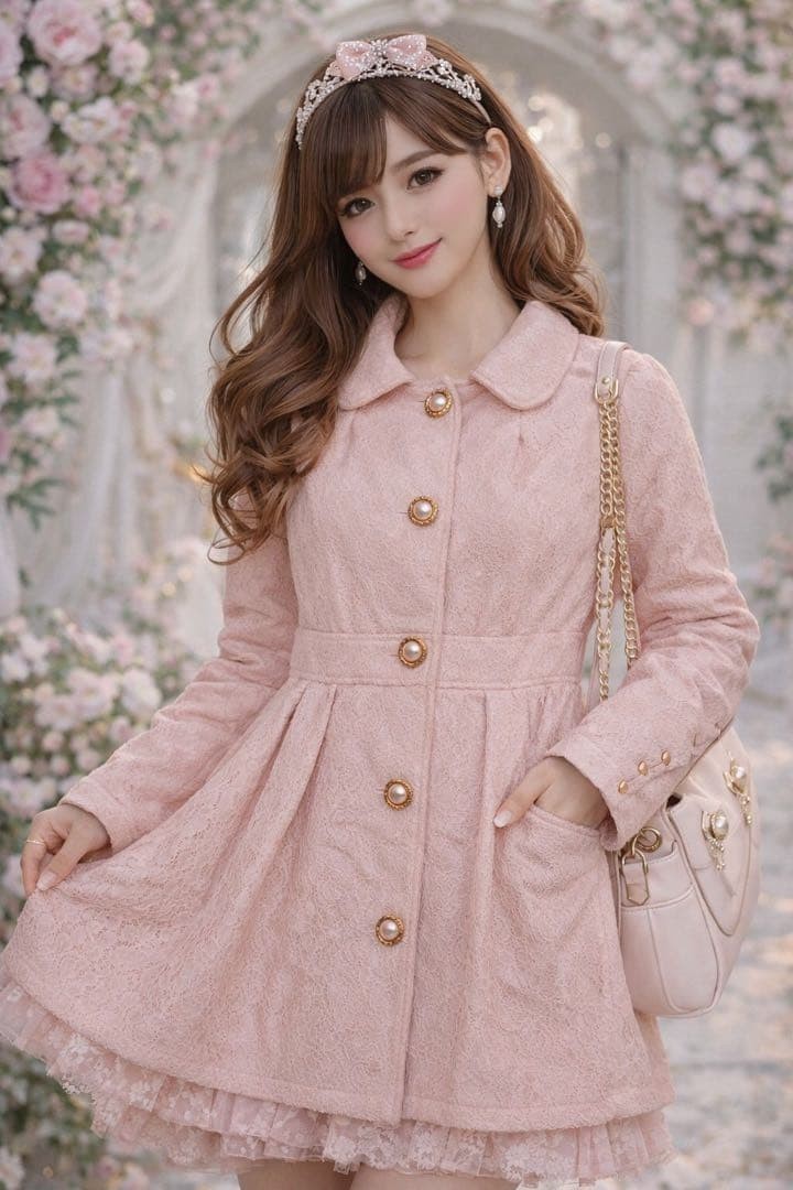 Liz Lisa Coat Floral Lace Pearl Button Heisei Gal Y2K Princess Pink