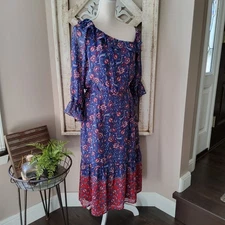 New Collective Concepts Women's Ruffle Asymmetric Shoulder Midi Dress Medium