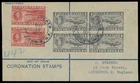 1937 CANADA-NEWFOUNDLAND LONG CORONATION REGISTERED FDC TO LIVERPOOL, 6 STAMPS