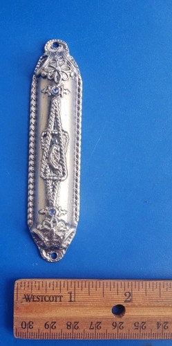 Vintage 4" Silver Tone Mezuzah with Blue Stones. Judaica Israel - Picture 3 of 4