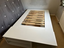 Wood Bed Frame 4ft6 With Storage White Solid Double