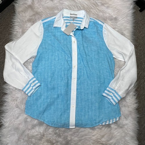HINSON WU HEMD LS CHELSEA SHIRT LUXUS LEINEN AQUA BLAU & WEISS 1610448 - Bild 3 von 7