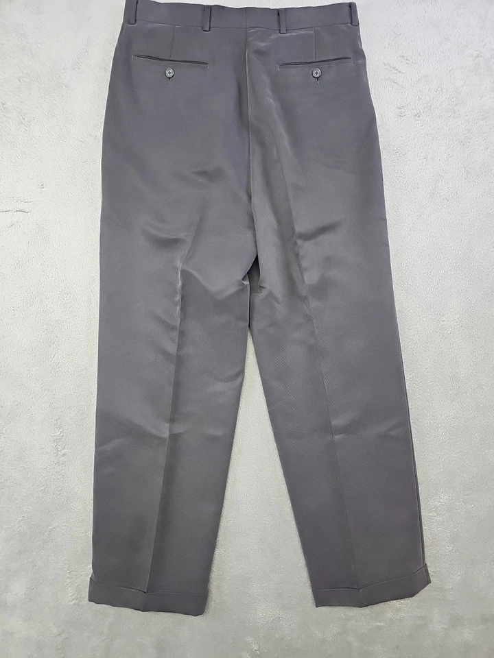 Pantalones de vestir Bachrach para hombre 33x30 gris pierna recta plisados puños carrera Foto 3 de 4