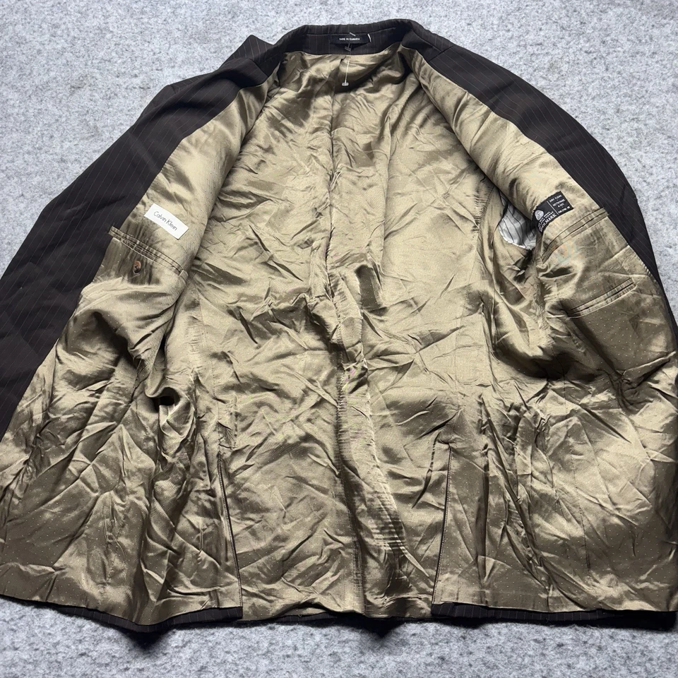 Calvin Klein шерсти 3 кнопки Blazer Sport пальто мужской 46R коричневый заколка полоски - Изображение 3 из 4