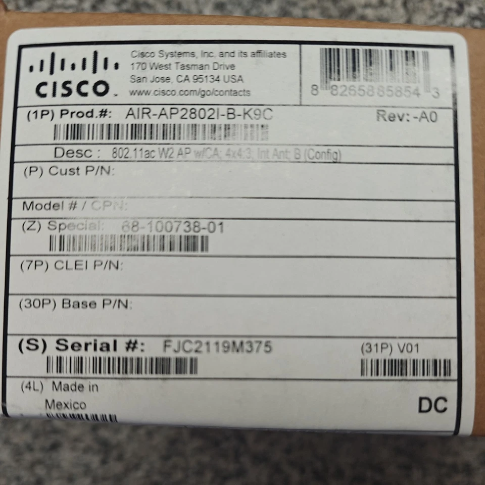 Cisco AIR-AP2802I-B-K9 Access Point Aironet 2802i 802.11ac New Sealed - Image 4 of 4
