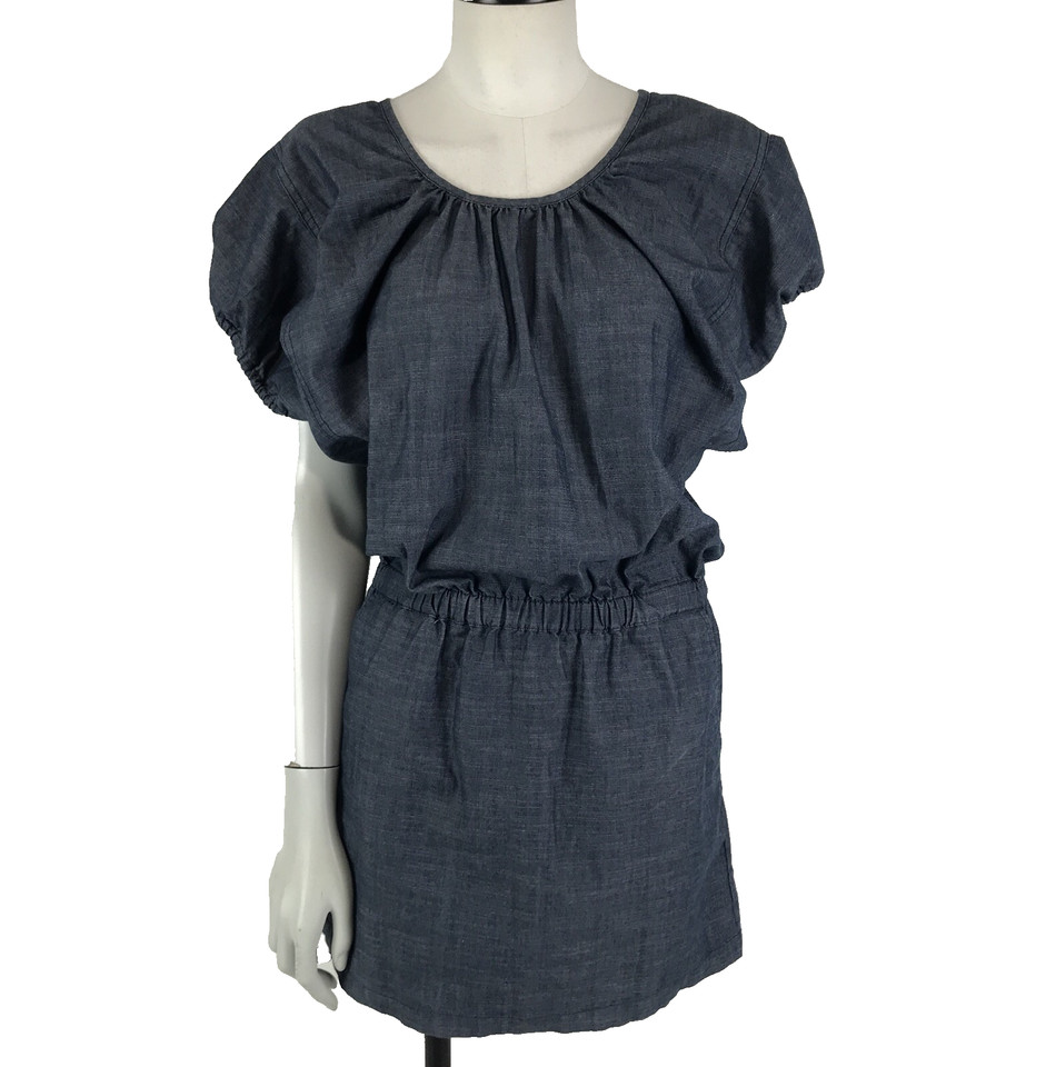 Country Road Dress Blue Grey Denim Size 4 AU 8 Chambray Blouson Pockets