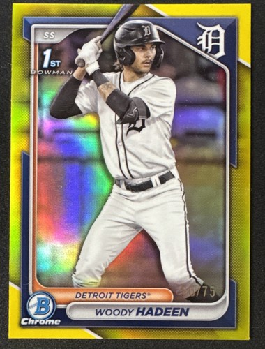 2024 Bowman Draft Cromo Giallo Rifrattore /75 Woody Hadeen #BDC-17 Tigers - Foto 1 di 12