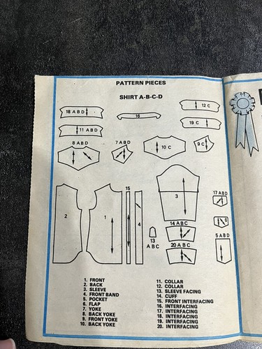 80’s Vintage McCall’s Herren Western Hemd Muster 7547 Größe Brustumfang 40 Ausschnitt 15,5 - Bild 6 von 11