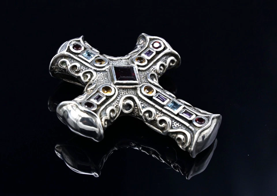 Barse Sterling Silver Cross Semi Precious Multicolored Stones 65g - Image 3 of 4