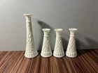 Vintage Set Of 4 Anchor Hocking Milk Glass Bud Vases In Stars & Bars Pattern