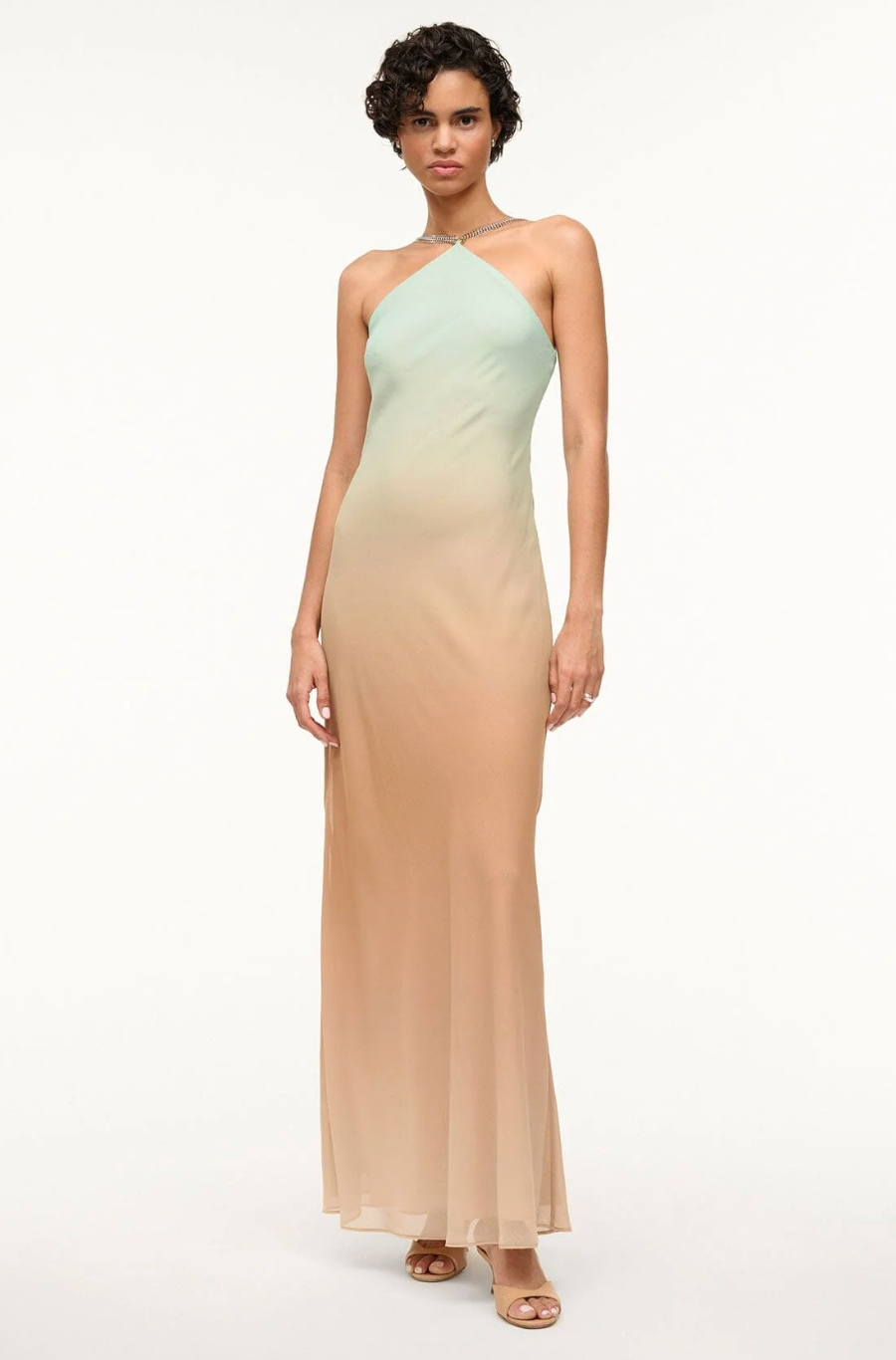 NWT $595 STAUD Ombré Cadence gown Maxi Dress Gown Chiffon chain 12/XL