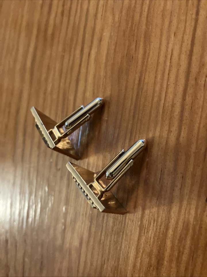 Gemelos cuadrados vintage años 70 modernistas ojo de tigre piedra tono dorado para hombre Foto 4 de 4