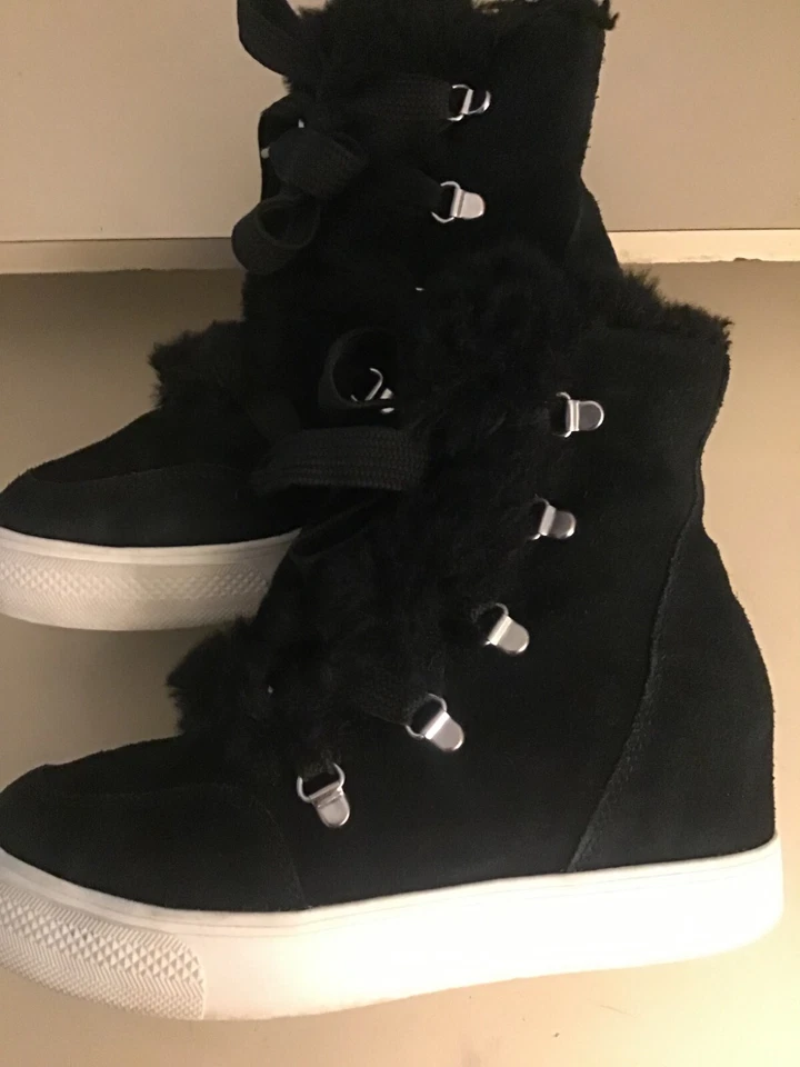 Steve Madden Mujer Negro Gamuza Piel Plataforma Cuña Zapatillas US 7 Euro 37.5 Foto 3 de 4