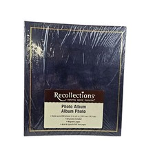 Recollections Photo Album Blue Gold Trim Magnetic Pages CD Pocket Photo Safe