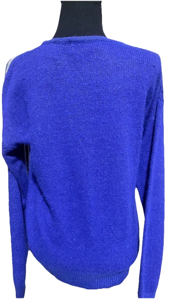Suéter Vintage Azul Angora Maximalista Bling Años 80 Por Karen Scott Noche Talla S Foto 3 de 4