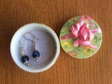 New Blue & Silver Dangly Drop Hook Earrings In Pretty Green Floral Gift Box