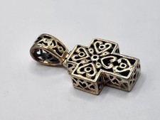 1.23" Sterling Silver .925 Filigree Swirl Heart Box Cross Pendant