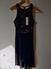 Glamorous Floral Lace Body Nude Lining  High Low Hemline Dress Size 8