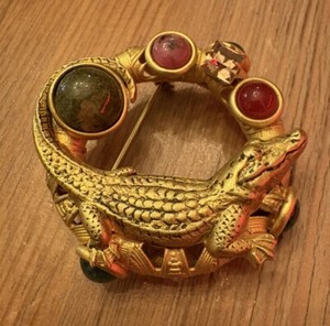 Authentic Natasha Stambouli 24K gold plated Alligator brooch with semi-precious stones