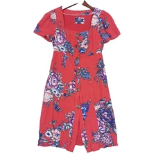 Maeve Anthropologie Dress Women's 0 Red Floral Short Sleeve Button Cottage Core