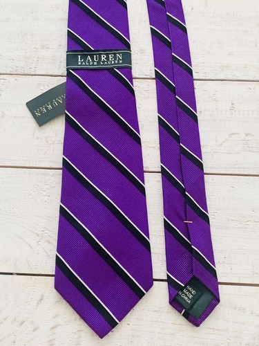 Ralph Lauren 100% Silk Hand Made Designer Tie Purple Stripes NWT Ships FAST! - Picture 3 of 6
