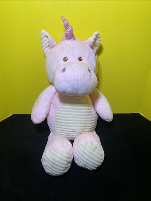 Kellytoy Plush Unicorn Rattle Pink Toy Corduroy Ribbed Tummy 20  Stuffed Animal