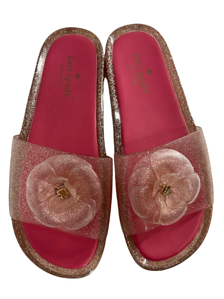 Sandalias Kate Spade Splash Glitter Jelly Slide con acento floral para mujer talla 9” Foto 3 de 4