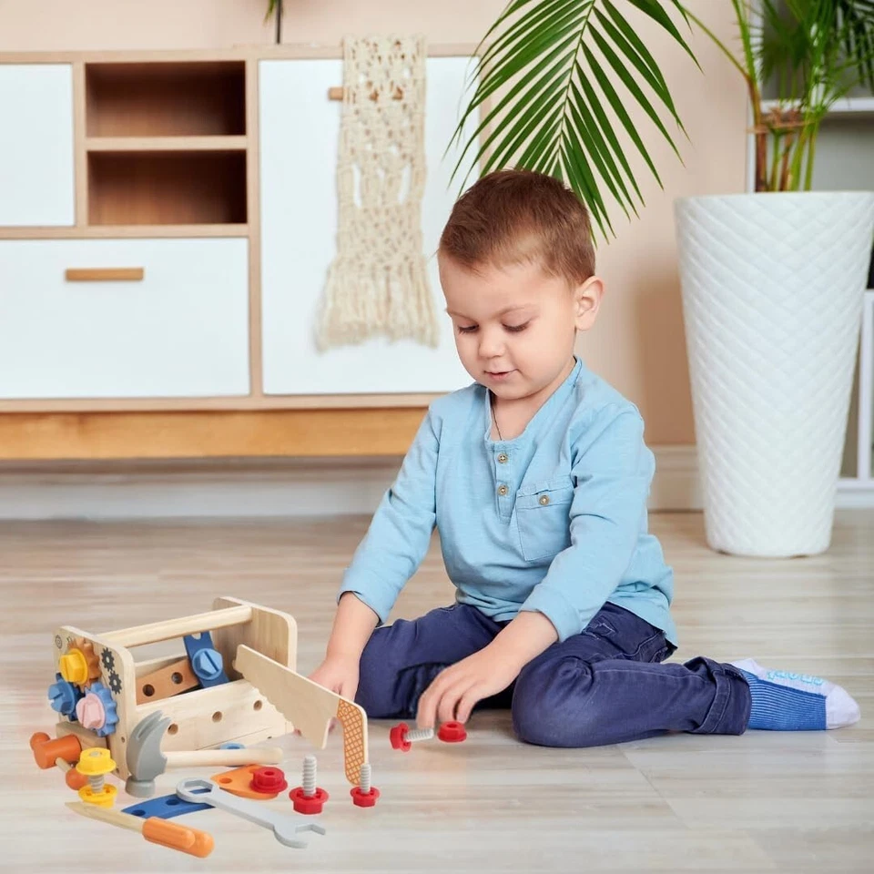 Juego de herramientas de madera Montessori juguete para niños pequeños con caja/banco Foto 2 de 4
