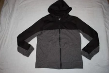 Mens 2 TONE HOODED JACKET Black & Gray Marled ZIP FRONT Fleece Inside S 34-36