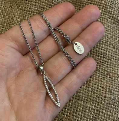 S. Oliver Designer Crystal Sterling Silver 925 Stamped Pendant Necklace Elegant