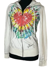 Billabong Junior’s Y2K Color Burst Heart Tie Dye White Zip Up Hoodie Jacket Sz S